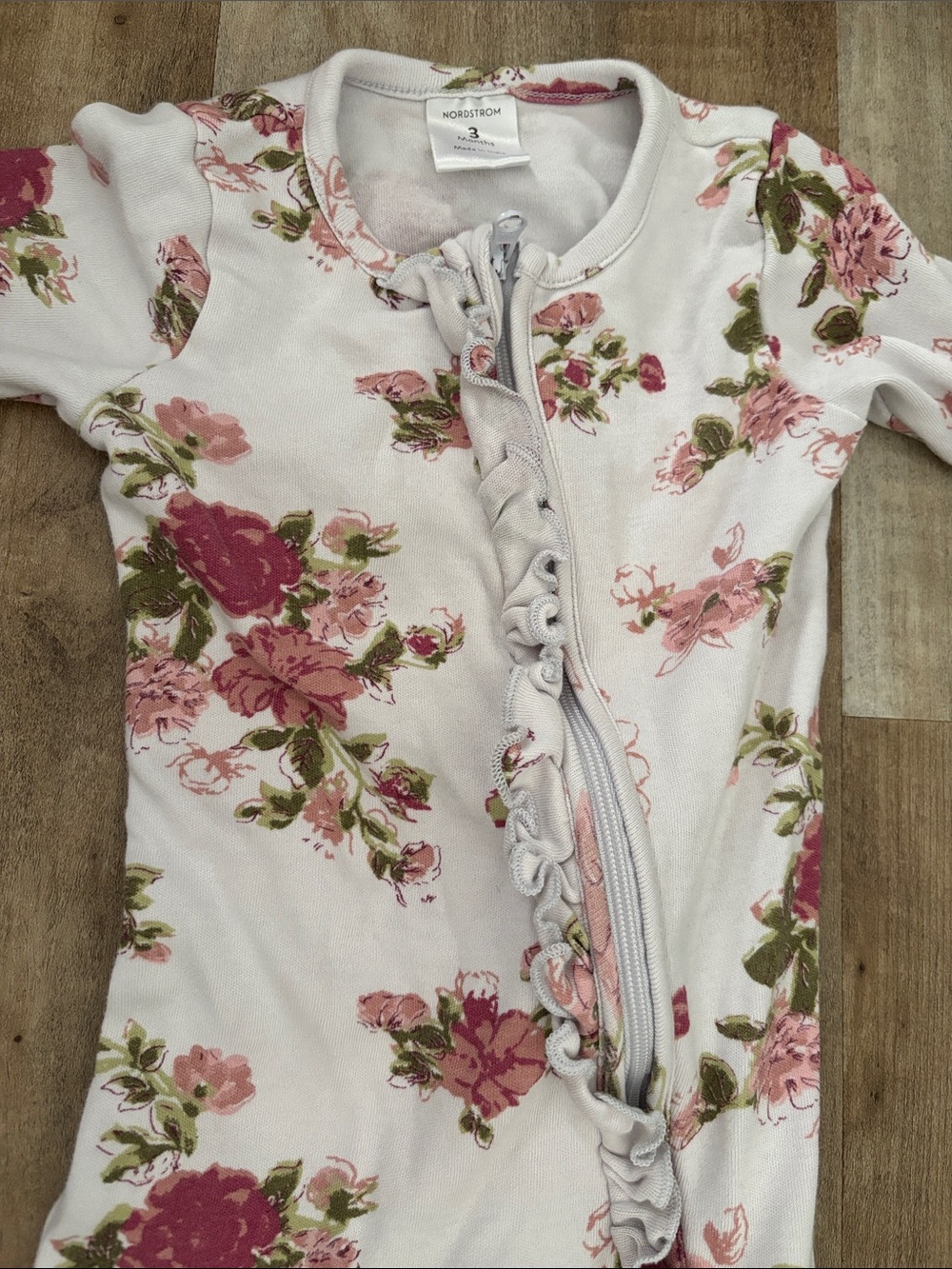 Nordstrom Pink Floral Ruffle Zip Baby One-Piece